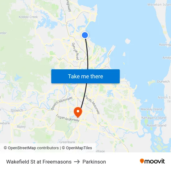 Wakefield St at Freemasons to Parkinson map