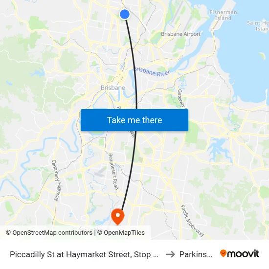 Piccadilly St at Haymarket Street, Stop 48 to Parkinson map