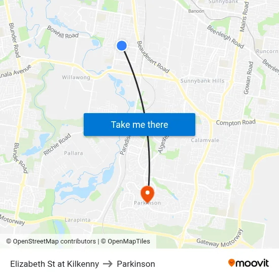 Elizabeth St at Kilkenny to Parkinson map