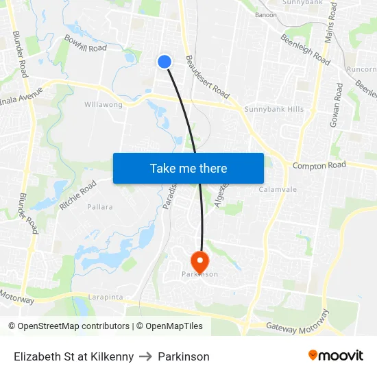 Elizabeth St at Kilkenny to Parkinson map