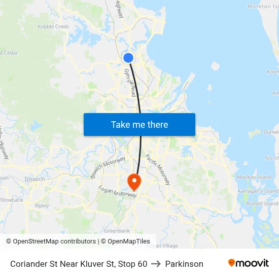Coriander St Near Kluver St, Stop 60 to Parkinson map