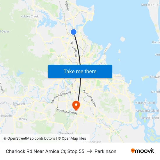 Charlock Rd Near Arnica Cr, Stop 55 to Parkinson map