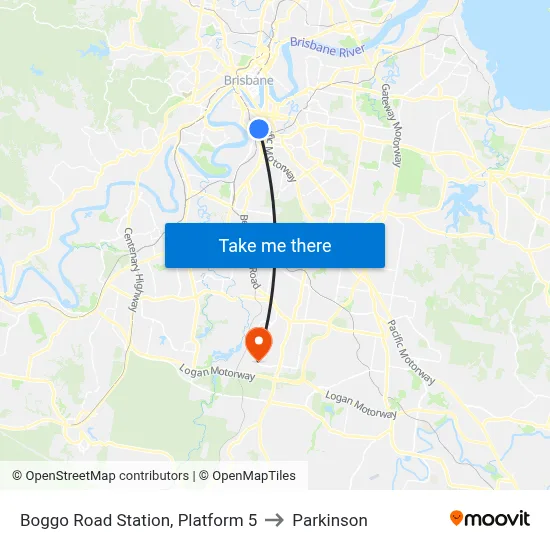 Boggo Road Station, Platform 5 to Parkinson map