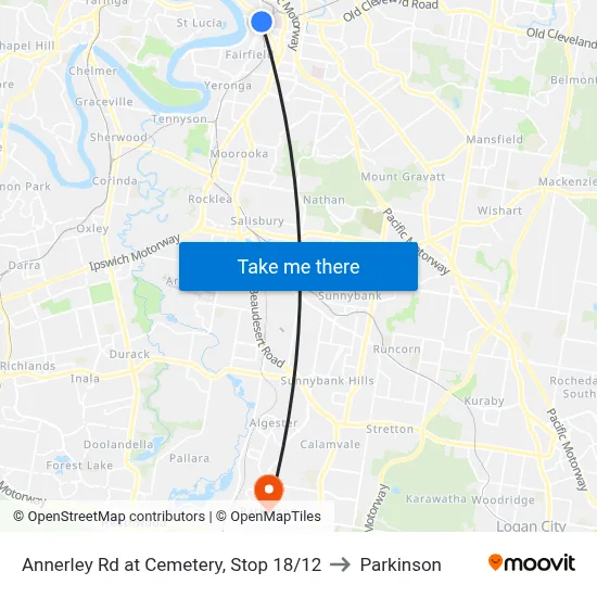Annerley Rd at Cemetery, Stop 18/12 to Parkinson map