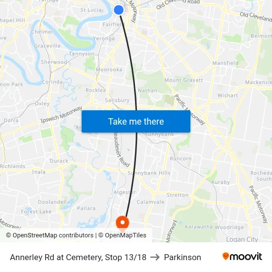 Annerley Rd at Cemetery, Stop 13/18 to Parkinson map