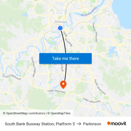 South Bank Busway Station, Platform 5 to Parkinson map