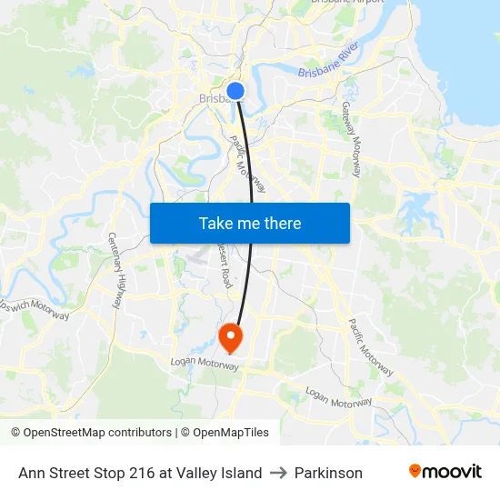Ann Street Stop 216 at Valley Island to Parkinson map