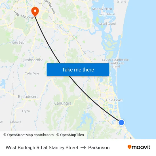 West Burleigh Rd at Stanley Street to Parkinson map