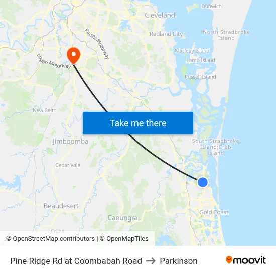 Pine Ridge Rd at Coombabah Road to Parkinson map
