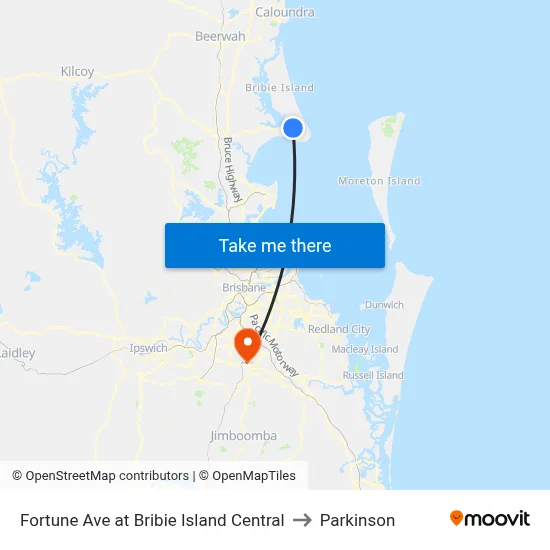 Fortune Ave at Bribie Island Central to Parkinson map