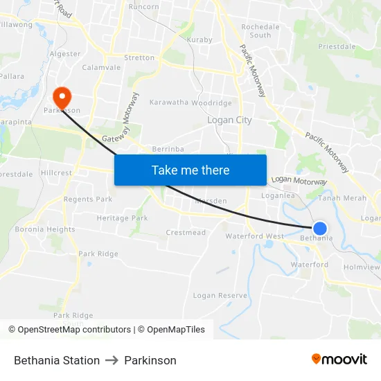 Bethania Station to Parkinson map