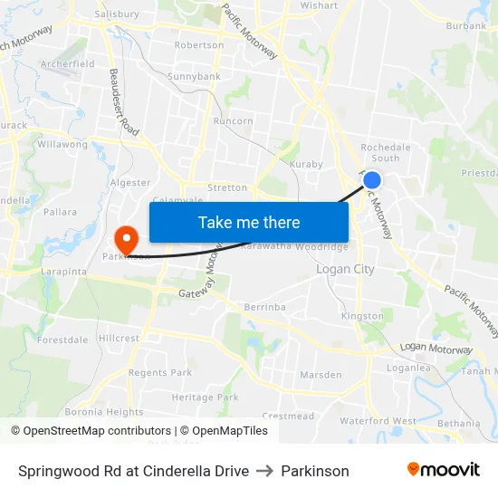 Springwood Rd at Cinderella Drive to Parkinson map