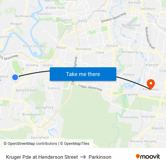 Kruger Pde at Henderson Street to Parkinson map