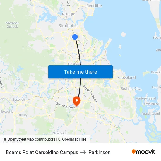 Beams Rd at Carseldine Campus to Parkinson map