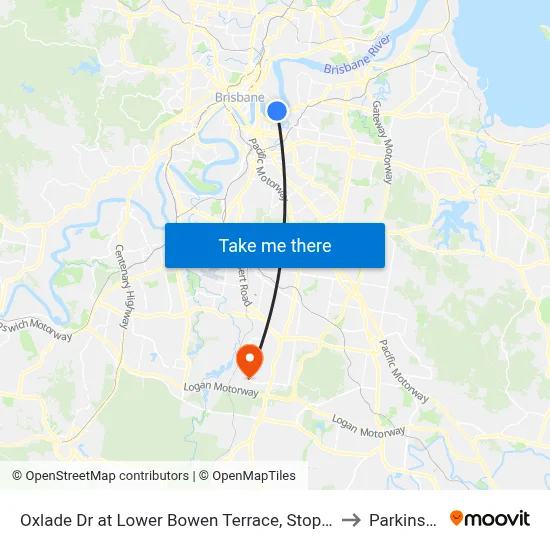 Oxlade Dr at Lower Bowen Terrace, Stop 19 to Parkinson map