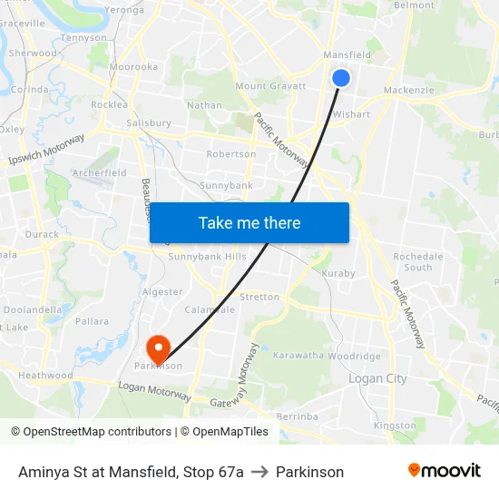 Aminya St at Mansfield, Stop 67a to Parkinson map