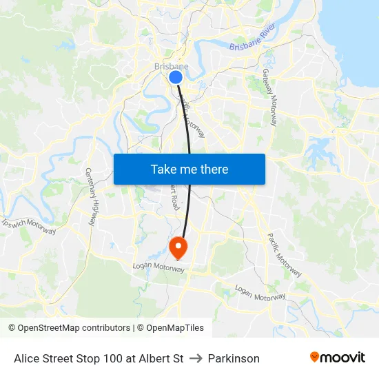 Alice Street Stop 100 at Albert St to Parkinson map