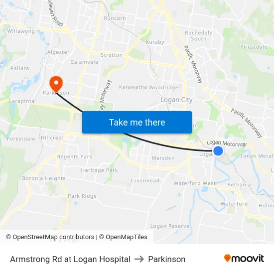 Armstrong Rd at Logan Hospital to Parkinson map