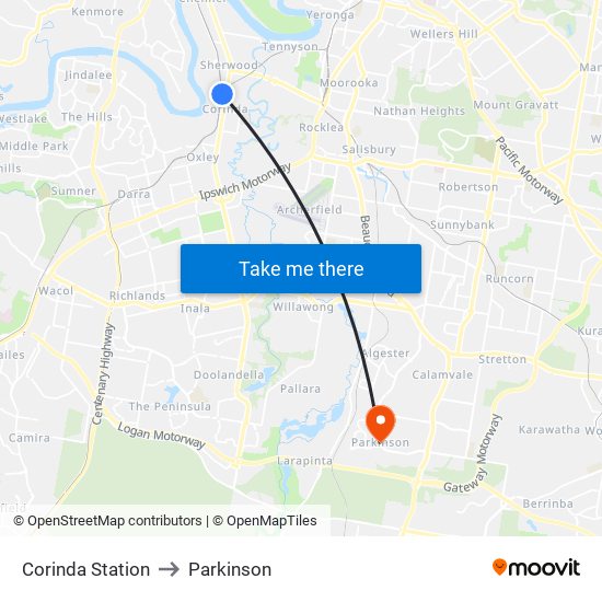 Corinda Station to Parkinson map