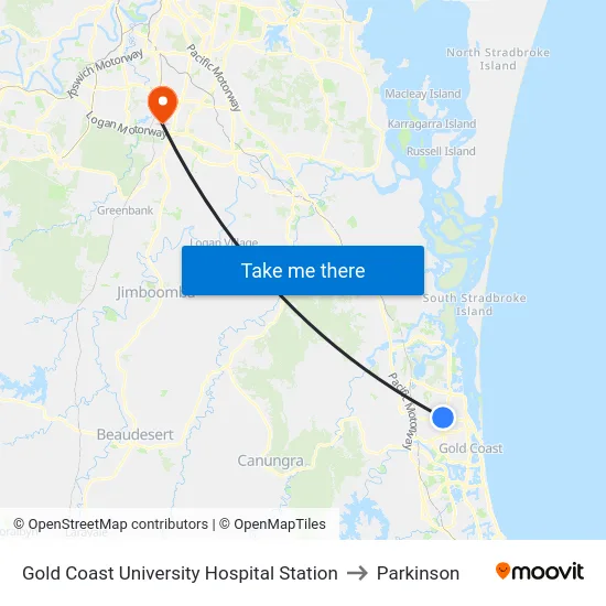 Gold Coast University Hospital Station to Parkinson map
