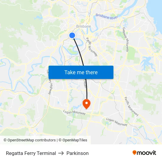 Regatta Ferry Terminal to Parkinson map