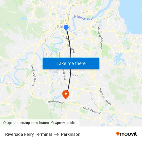 Riverside Ferry Terminal to Parkinson map