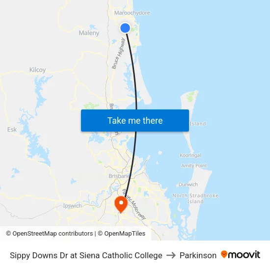 Sippy Downs Dr at Siena Catholic College to Parkinson map