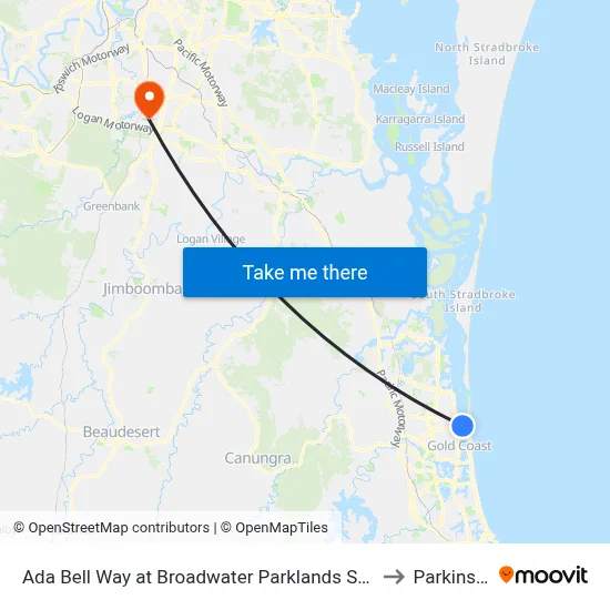 Ada Bell Way at Broadwater Parklands Station to Parkinson map