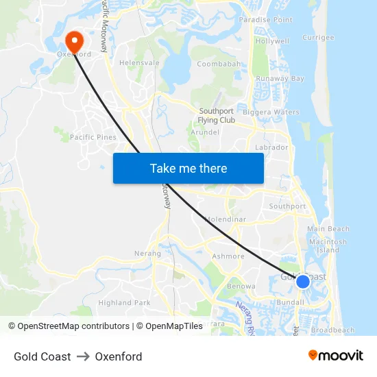 Gold Coast to Oxenford map