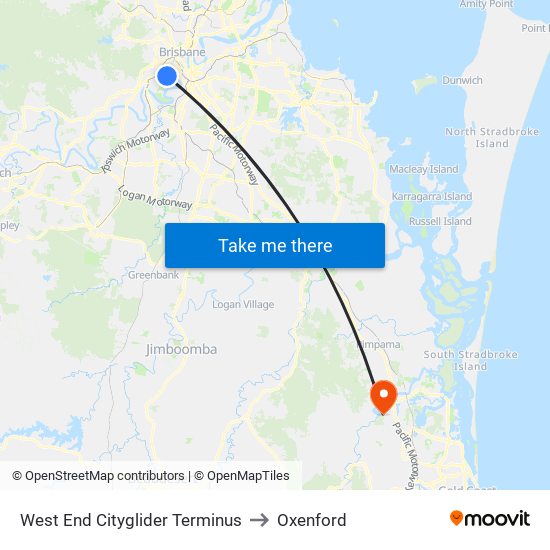 West End Cityglider Terminus to Oxenford map