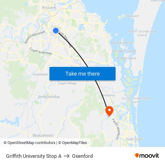 Griffith University Stop A to Oxenford map