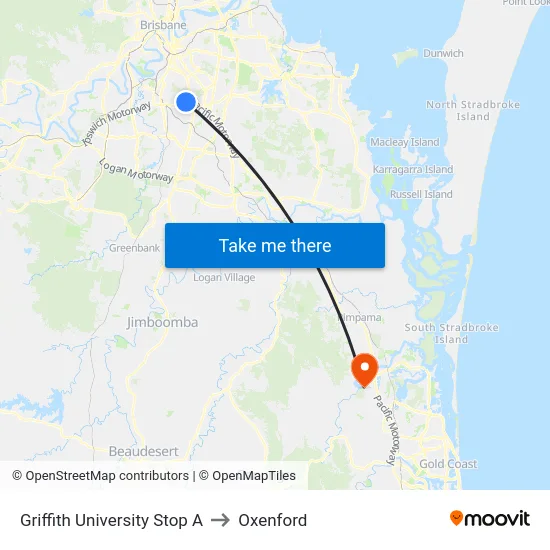 Griffith University Stop A to Oxenford map