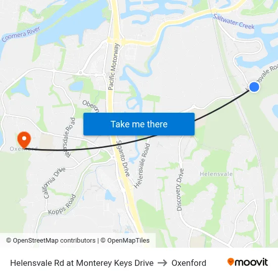 Helensvale Rd at Monterey Keys Drive to Oxenford map