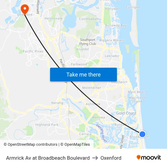 Armrick Av at Broadbeach Boulevard to Oxenford map