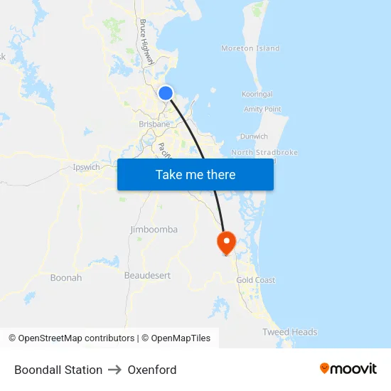 Boondall Station to Oxenford map