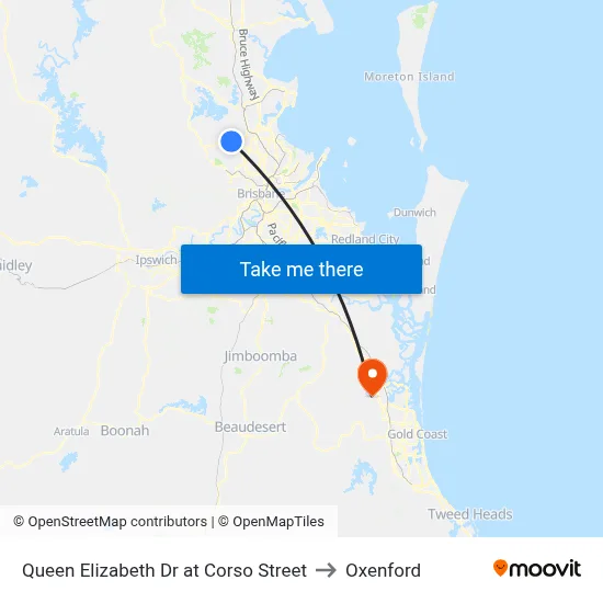 Queen Elizabeth Dr at Corso Street to Oxenford map