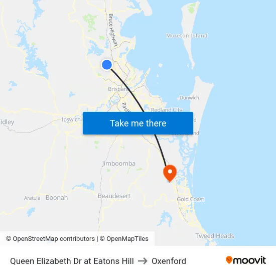 Queen Elizabeth Dr at Eatons Hill to Oxenford map