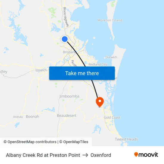 Albany Creek Rd at Preston Point to Oxenford map