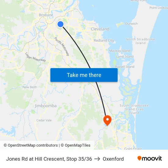 Jones Rd at Hill Crescent, Stop 35/36 to Oxenford map