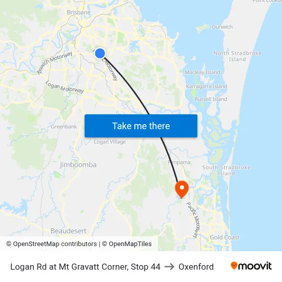 Logan Rd at Mt Gravatt Corner, Stop 44 to Oxenford map