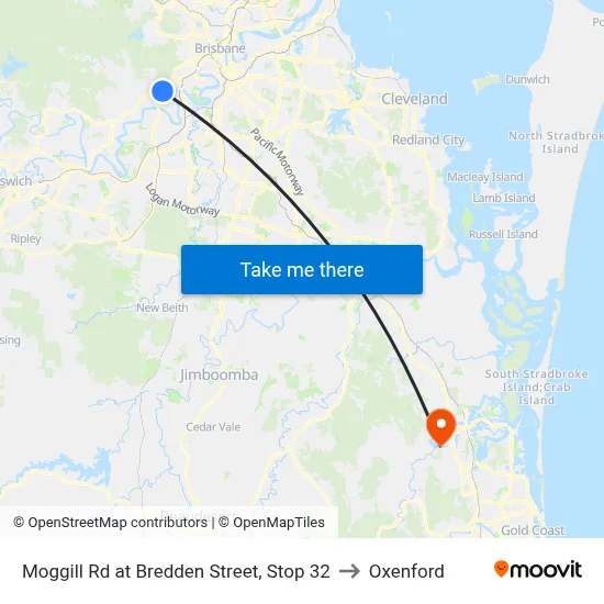 Moggill Rd at Bredden Street, Stop 32 to Oxenford map