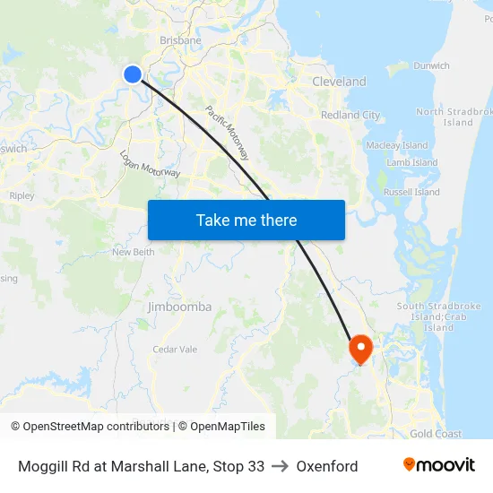 Moggill Rd at Marshall Lane, Stop 33 to Oxenford map
