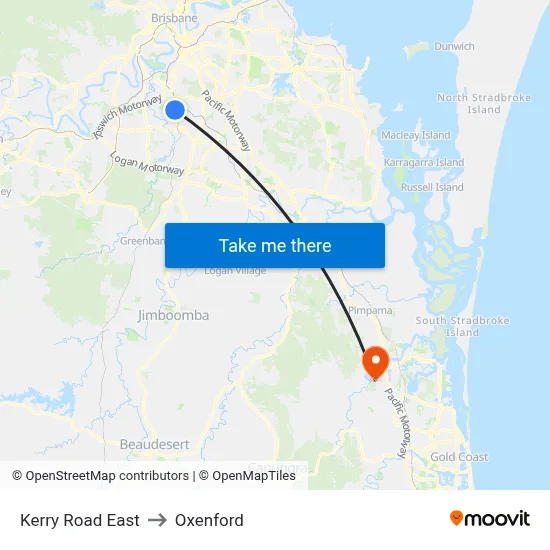 Kerry Road East to Oxenford map
