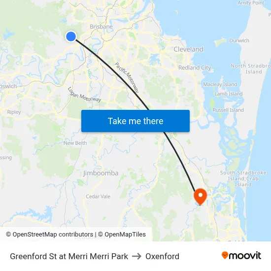 Greenford St at Merri Merri Park to Oxenford map