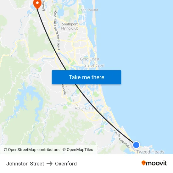 Johnston Street to Oxenford map