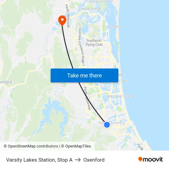 Varsity Lakes Station, Stop A to Oxenford map