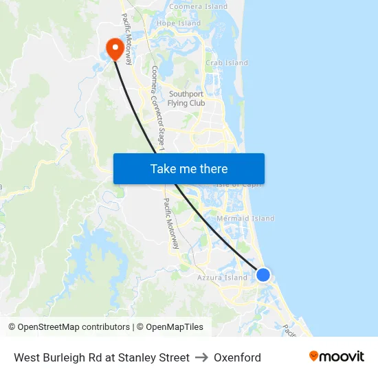 West Burleigh Rd at Stanley Street to Oxenford map
