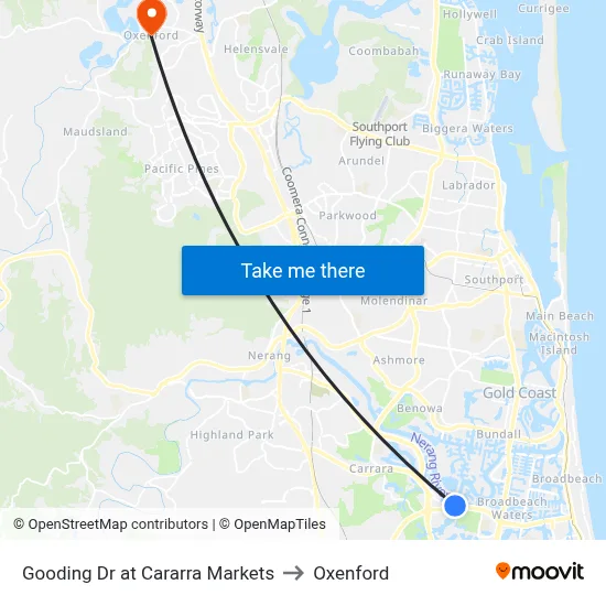 Gooding Dr at Cararra Markets to Oxenford map