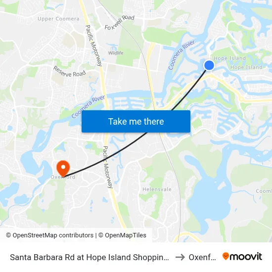 Santa Barbara Rd at Hope Island Shopping Centre to Oxenford map