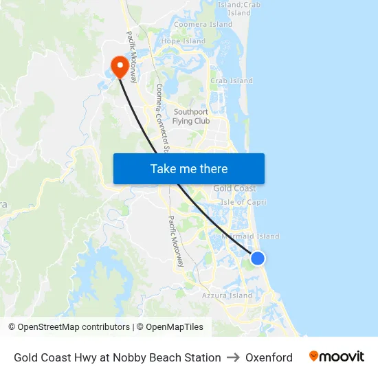 Gold Coast Hwy at Nobby Beach Station to Oxenford map